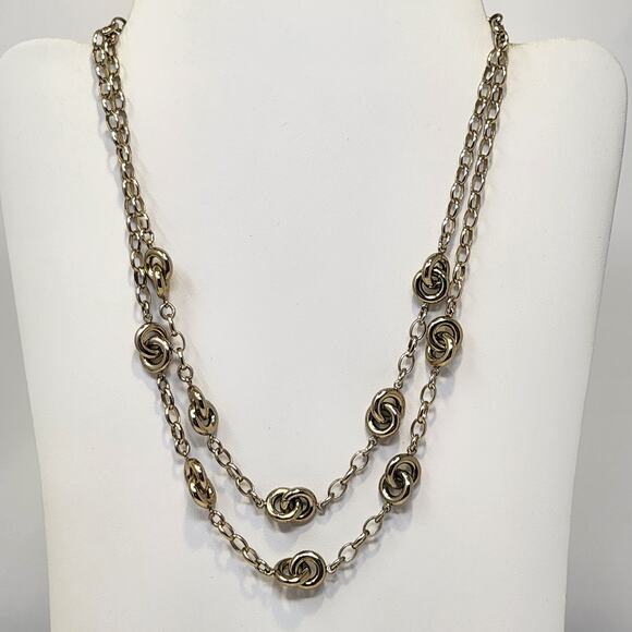 Talbots Gold Tone Double Chain layered Necklace Adjustable Casual Workwear - Picture 1 of 6